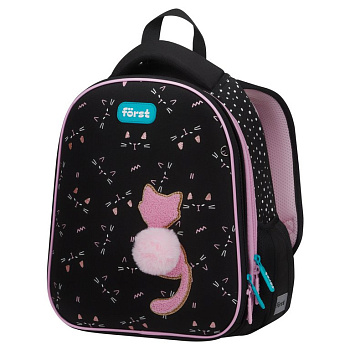 Рюкзак каркасный для девочки Forst F-Top "Kitty" 28*36*15 см черный/розовый, облегченный