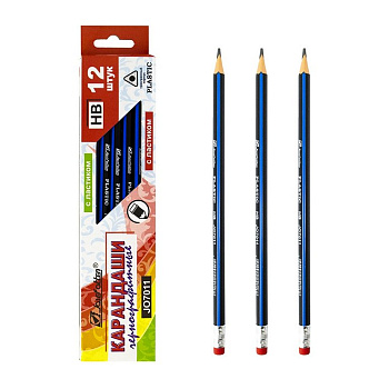 Карандаш ч/г HB пласт. корпус трехгранный Beifa с ластиком