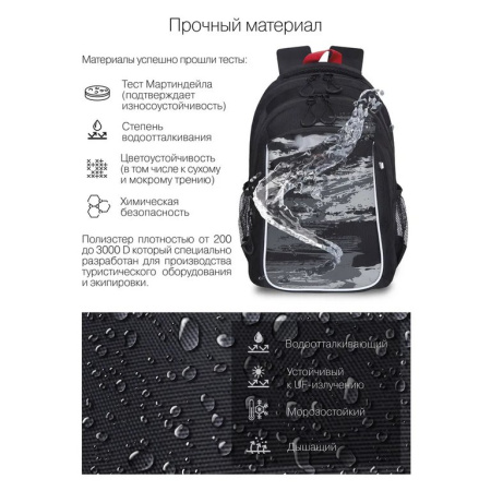Рюкзак школьный для мальчика Grizzly 40*27*20 см, черный/серый