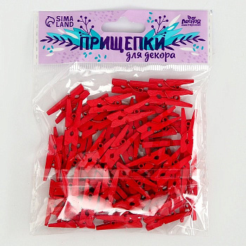 Прищепки деревянные 25мм красные (50 шт/уп)