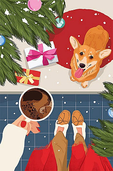 Открытка  НГ средняя "Корги" текст