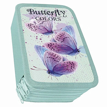Пенал 3 отд. для девочки Darvish "Butterfly colors" 190*105 (ткань, ламинир.картон)