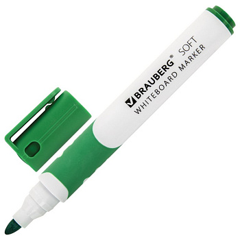 Маркер для доски Brauberg "SOFT" 5мм зеленый круглый с резиновой вставкой