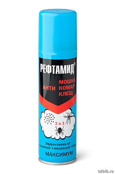 Средство от клещей аэрозоль 147мл Рефтамид Максимум 3 в 1 (от клещей, мошек, комаров)