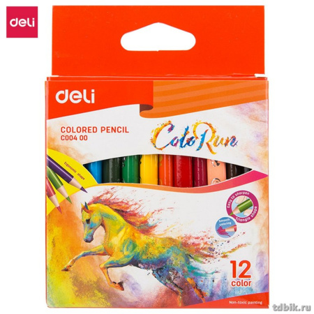 Набор карандашей  12 цв.  короткие трехгранные Deli ColoRun