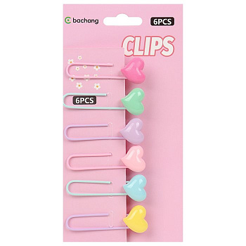 Скрепки декоративные "Сердечки 6 шт/уп ассорти