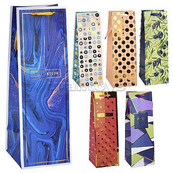 Пакет бумажный под бутылку 12х36см матовый (ассорти)