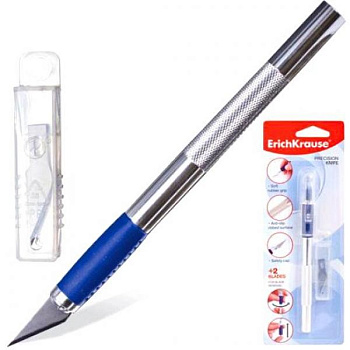 Нож канцеляр. скальпель  2 зап. лезвия, металлический с резин. зоной захвата Erich Krause