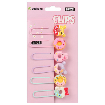 Скрепки декоративные "Пончики" 6 шт/уп ассорти