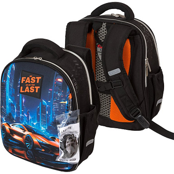 Рюкзак каркасный для мальчика deVENTE "Junior. Fast Or Last" 35*27*13 см, брелок в комплекте