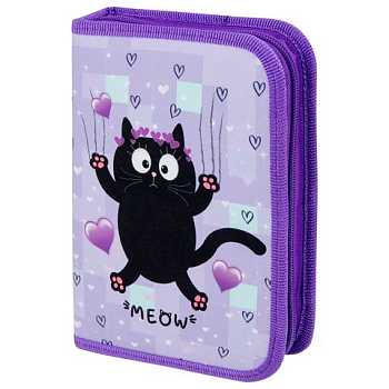 Пенал 1 отд. 2 откид. планки для девочки Пифагор "Falling cat" 20*14 см полиэстер