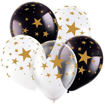Шар воздушный 12 дюймов (30см) с рисунком "Звёзды" (ассорти)