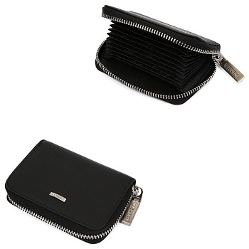 Визитница FABRETTI нат. кожа, 10,5х7х2 см, черный