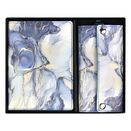 Набор подарочный Escalada Обложка для паспорта+ключница НАППА СИНИЙ МРАМОР