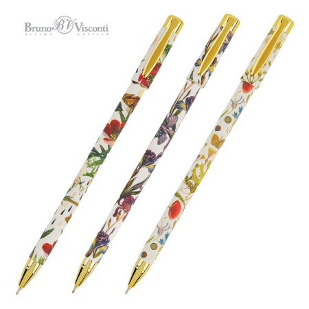 Ручка шариковая с рис. Bruno Visconti "Flora Flowers" 0,38мм синяя (стерж.138мм,линия 0,36мм) игольч