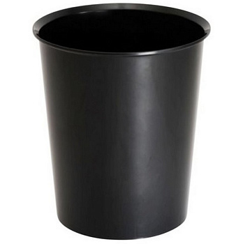 Корзина для бумаг пластиковая 14л цельнолитая, черная, Стамм