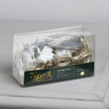 Гирлянда комнатная Занавес Роса 2,8*3м, 300 тепл.ламп, мерц., серебр.нить (от -10 до +35 °С) от USB