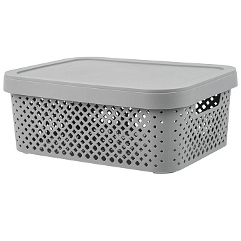Корзина для хранения пластик. 10л. с крышкой 36*27*13 см цв. серый шторм