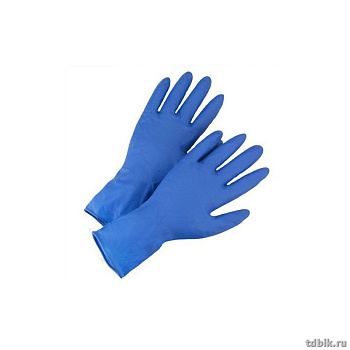 Перчатки латексные без х/б напыления, прочные, Komfi, размер L, синие, 28 гр., (в инд.упаковке)