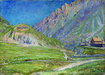 Постер на бумаге 40*50см, А.М. Васнецов "Горный пейзаж" 1895г