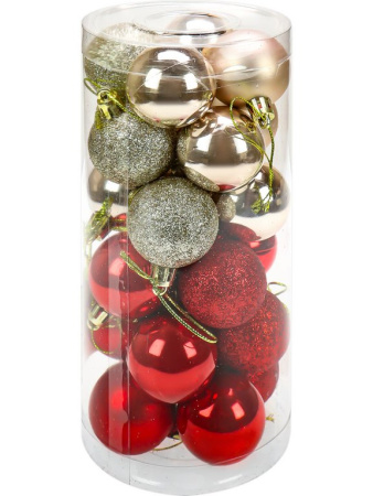 Набор шаров  цвет ассорти 40 мм 25 шт "Новогоднее настроение" (красный/золотой)