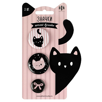 Значок пластик "Розовые коты" 3шт/уп. Феникс+