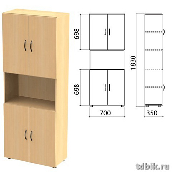 Шкаф для бумаг "Канц" полузакрытый, 4 двери (700*330*1830мм) цвет бук