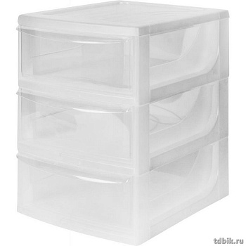 Тумба пластиковая 320х420х680мм, 3 ящика,  цвет серый/прозрачный