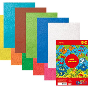 Фетр А4 (набор 10 листов 10цв.) 1мм ассорти "Яркие цвета" (мягкий) deVENTE