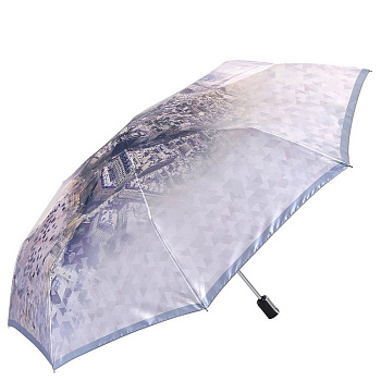 Зонт женский автомат Fabretti, облегченный, 3 сложения, сатин, голубой