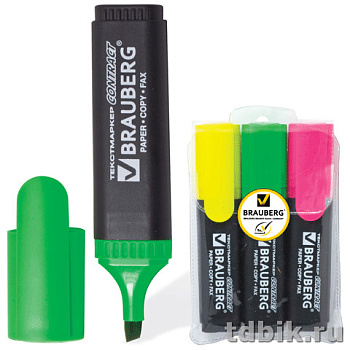 Набор текст-маркеров  3 шт Brauberg Contract  1-5 мм (желт., зелен., розов.)