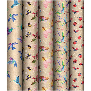 Бумага упаковочная 70*100см крафт в рулоне (ассорти) "Крылатые созданья"