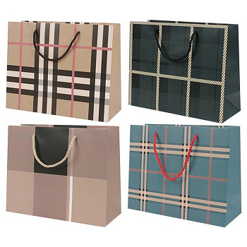 Пакет бумажный горизонтальный 32*26см клетка (ассорти)