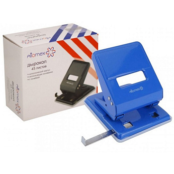 Дырокол до 45л метал. Attomex, с линейкой цв. синий