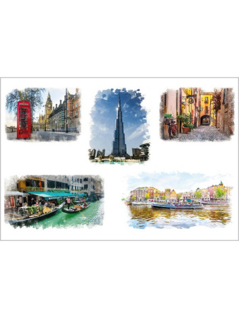 Раскраска-эскиз А4 "Улицы городов" акварельная бумага, 10 л. 200гр.