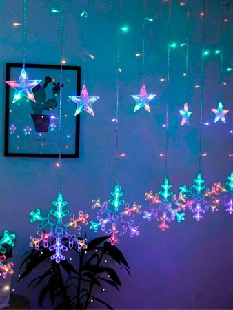 Гирлянда комнатная Бахрома "Снежинки и звезды" 3*0,7м, 138 цветных ламп, 8 режимов