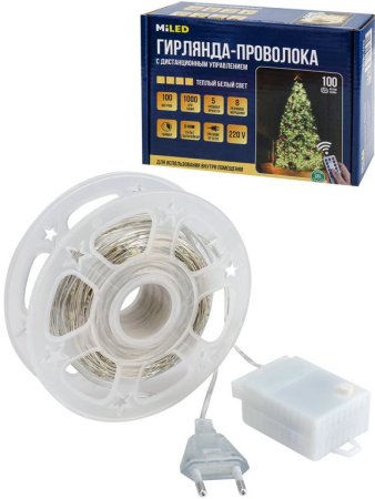 Гирлянда комнатная Нить  "Роса" 100м, 1000 теплых ламп, 8 реж., 220 Вт, пульт