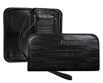 Портмоне D.Morelli "Кредо" с отделением для телефона, нат.кожа, черный