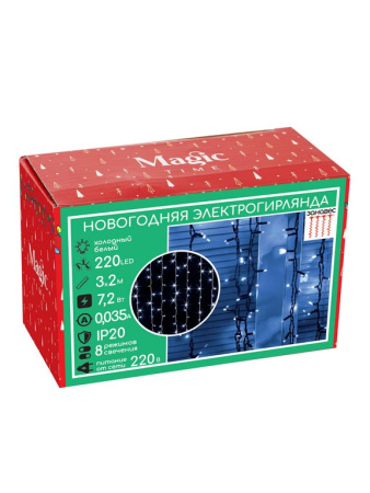 Гирлянда комнатная Занавес 3*2м, 220 белых ламп, 8 реж., темная нить