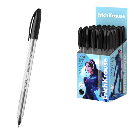 Ручка шариковая ErichKrause U-108 Stick Classic 1,0мм черная (линия 0,3мм)