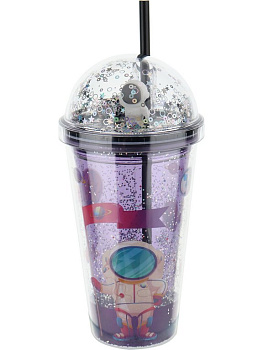 Стакан с трубочкой и крышкой 450мл "Космическое путешествие"