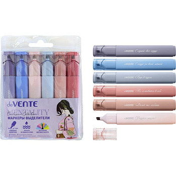 Набор текст-маркеров  6 шт deVENTE "Mentality" 1-4мм (ассорти) плоский корпус без клипа