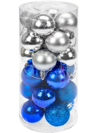 Набор шаров  цвет ассорти 40 мм 25 шт "Новогоднее настроение" (синий/серебро)