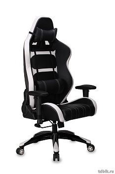 Кресло игровое Бюрократ CH-772/BLACK+WH (искусственная кожа, две подушки белый/черный, пластик черны