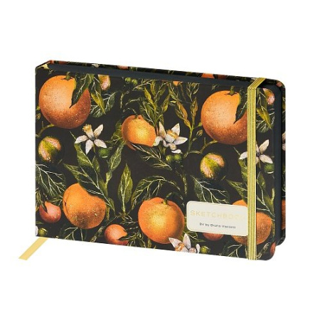 Скетчбук 213*146 мм, 100л.,тв. обл. на ризинке, черный блок "Flora. Paradise oranges"