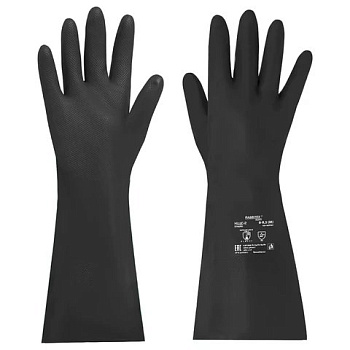 Перчатки латексные RABBITEX химически устойчивые, размер "М" КЩС-2, чёрные