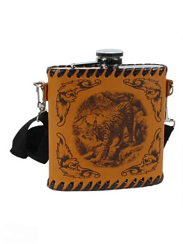 Фляжка 500 мл в чехле из натуральной кожи "Согревающая"