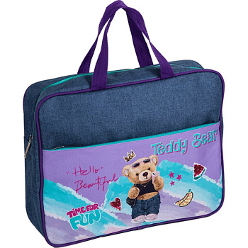 Папка для тетрадей, ИЗО и технологии на молнии A4 (36x28x8см) текстильная, с расширением "Teddy Bea"