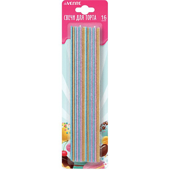 Свечи для торта deVENTE "Glitter", 16 шт, h=16,5 см, разноцветные с блестками