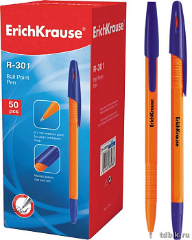 Ручка шариковая ErichKrause R-301 Orange 0,7мм синяя (стерж.140мм, линия 0,35мм)